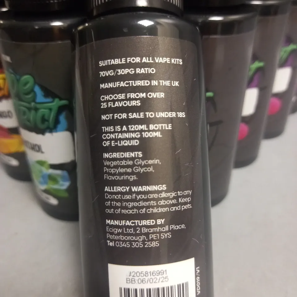 LOT OF 20 100ML VAPE DISTRICT NICOTINE FREE E-CIG LIQUIDS
