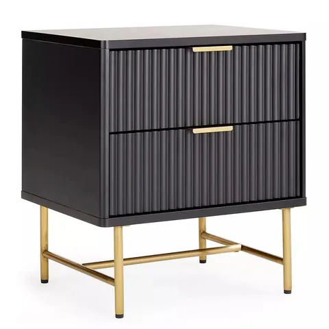 BOXED CORA 2 DRAWER BEDSIDE CHEST - BLACK/BRASS (1 BOX)