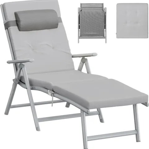 BOXED SONGMICS FOLDABLE SUN LOUNGER, SUNBED WITH 6cm MATTRESS