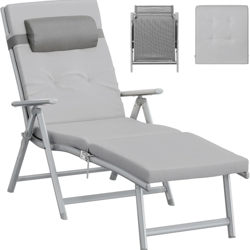 BOXED SONGMICS FOLDABLE SUN LOUNGER, SUNBED WITH 6cm MATTRESS