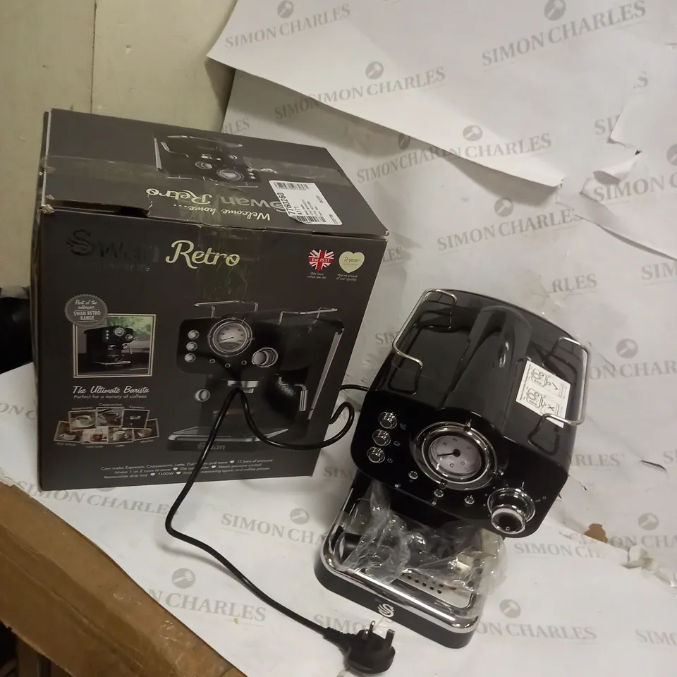 SWAN PUMP ESPRESSO COFFEE MACHINE. BLACK