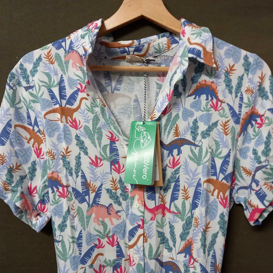SUGARHILL LAURETTA SHIRT DRESS IN LOST DINOSAURS DESIGN - UK 16
