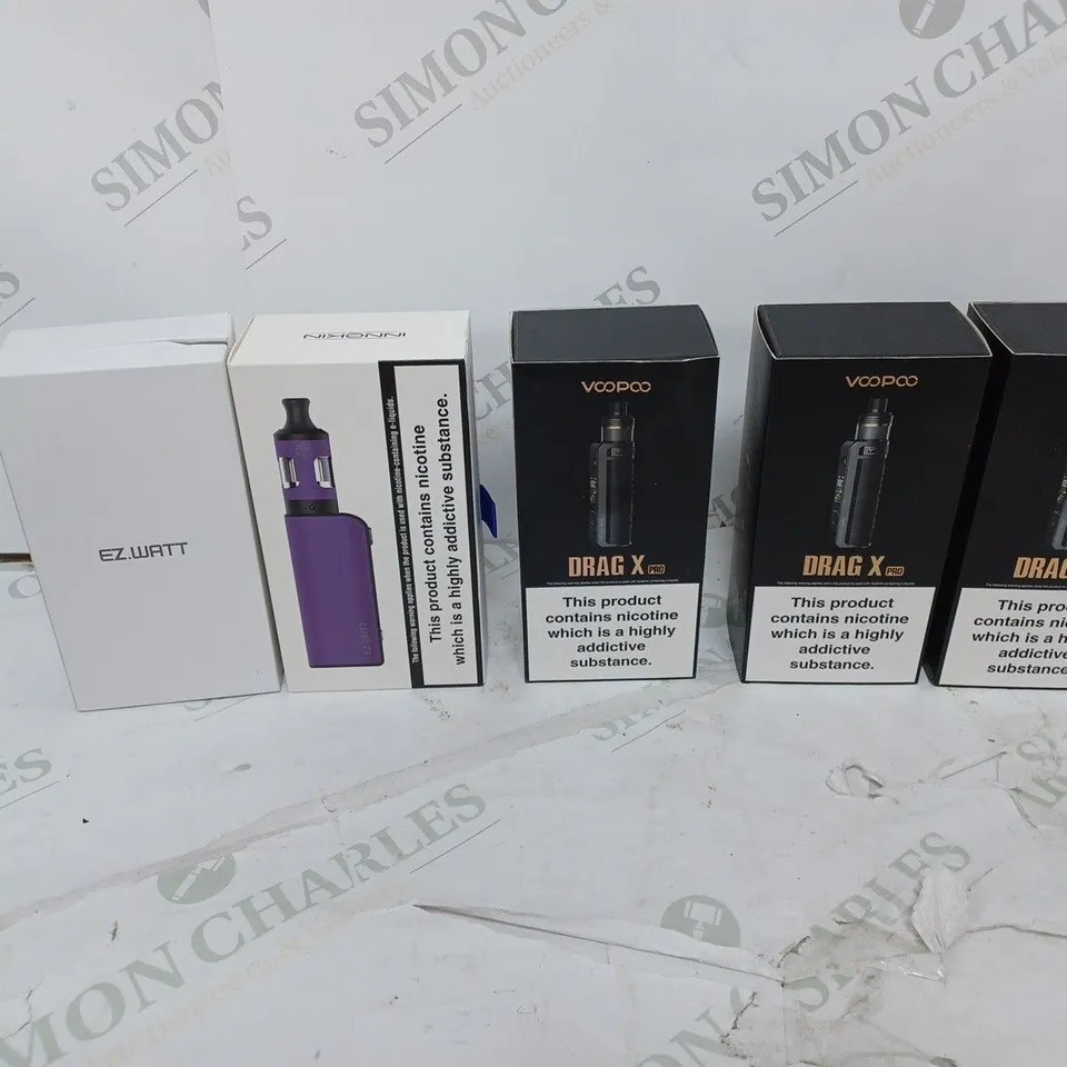 LOT OF APPROXIMATELY 10 BOXED E-CIGARETTES TO INCLUDE ENDURA T18E, INNOKIN T20S, AND VOOPOO ARGUS PRO ETC.
