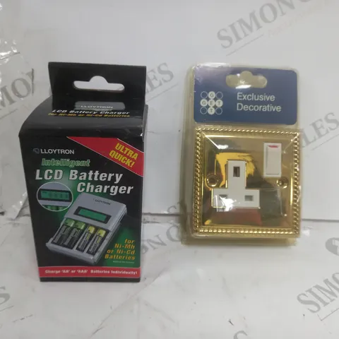PALLET OF ASSORTED HOUSEHOLD ITEMS TO INCLUDE EXCLUSIVE DECORATIVE 1 GANG SOCKET IN BRASS FINISH, INTELLIGENT LCD BATTERY CHARGER, ETC - COLLECTION ONLY