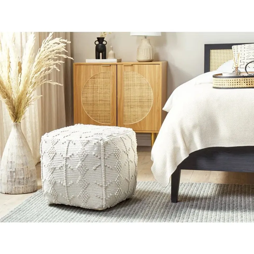 BOXED LEANDO 40CM WIDE SQUARE GEOMETRIC POUFFE OTTOMAN