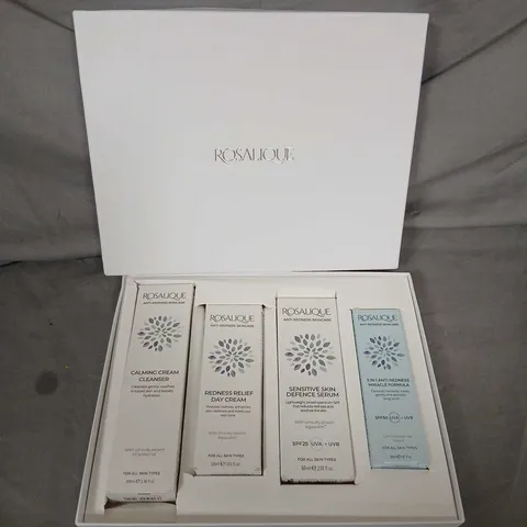 ROSALIQUE SKINCARE SET β CALMING CLEANSER, REDNESS RELIEF DAY CREAM, SENSITIVE SKIN DEFENCE SERUM & 5-IN-1 ANTI-REDNESS FORMULA (4 Γ 50ML) β BOXED