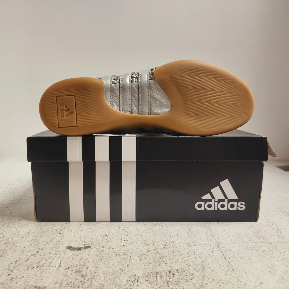 BOXED PAIR OF ADIDAS TAEKWONDO MEI BALLET SHOES IN METALLIC SILVER SIZE UK 6