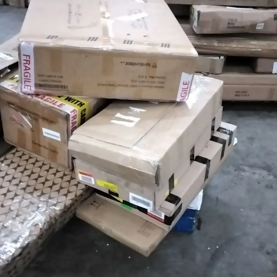 PALLET OF ASSORTED FLATPACK FURNITURE PARTS INCLUDING DINING TABLE, PANTRY AND RADIATOR COVER