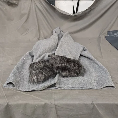 GLAMDOLL FASHION GREY COAT WITH FAUX FUR TRIM – WOMEN'S OUTERWEAR