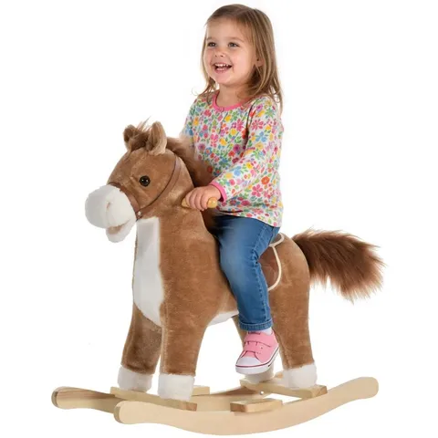 BOXED HOMCOM KIDS CLASSIC ROCKING HORSE, WITH MOVING MOUTH, NEIGHING SOUNDS, BROWN