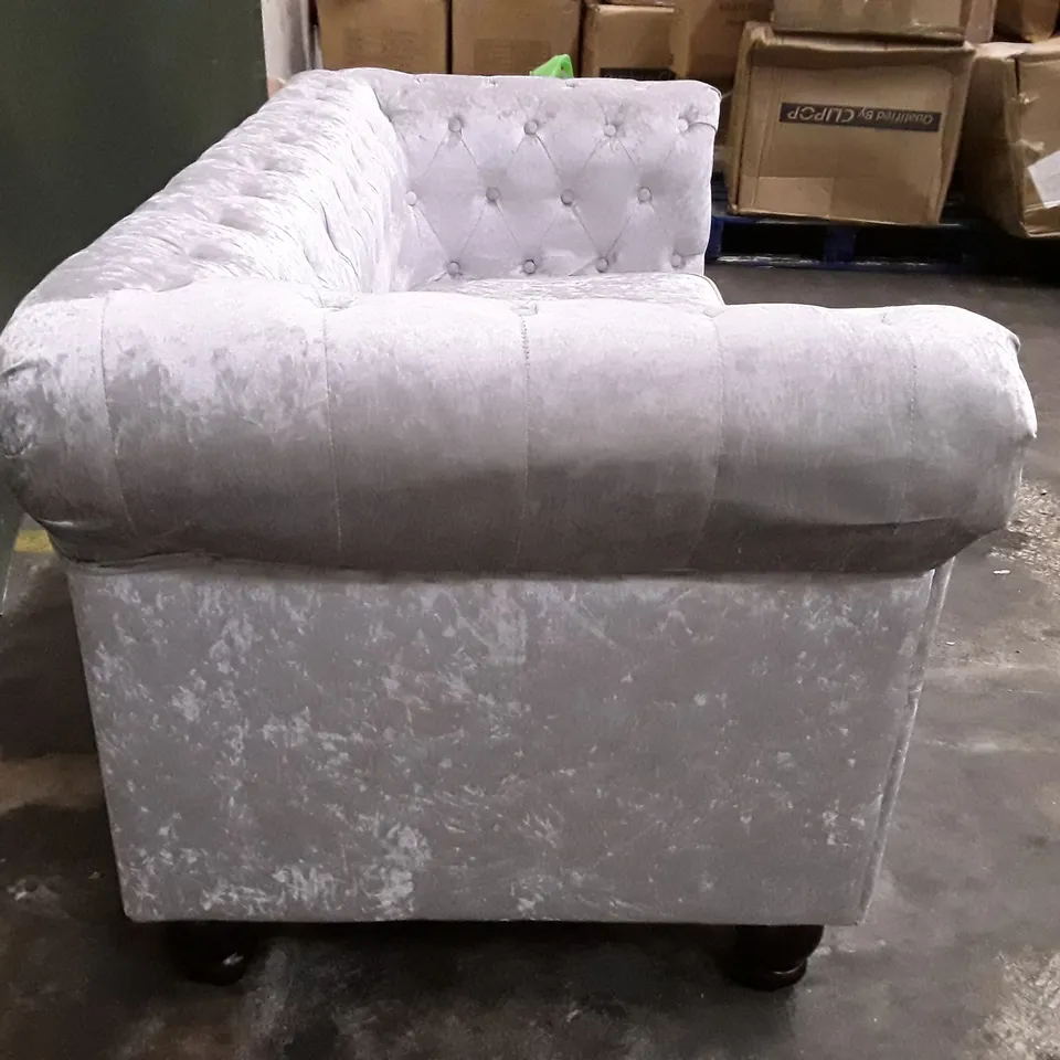 QUALITY DESIGNER 2 SEATER SOFA - SILVER VELVET FABRIC