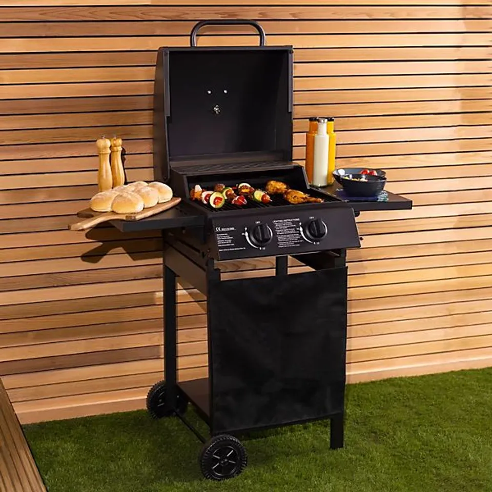 BOXED CHARLES BENTLEY DELUXE AUTO IGNITION 2 BURNER GAS BBQ GRILL STEEL BARBECUE BLACK