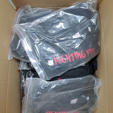 LARGE BOX OF ASSORTED MMA ITEMS TO INCLUDE SHORTS, MOUTHGUARD AND GLOVES