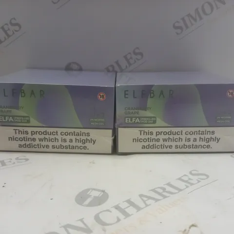 2 BOXED & SEALED (10 PODS PER BOX) ELFBAR ELFA PREFILLED PODS 2ML - CRANBERRY GRAPE