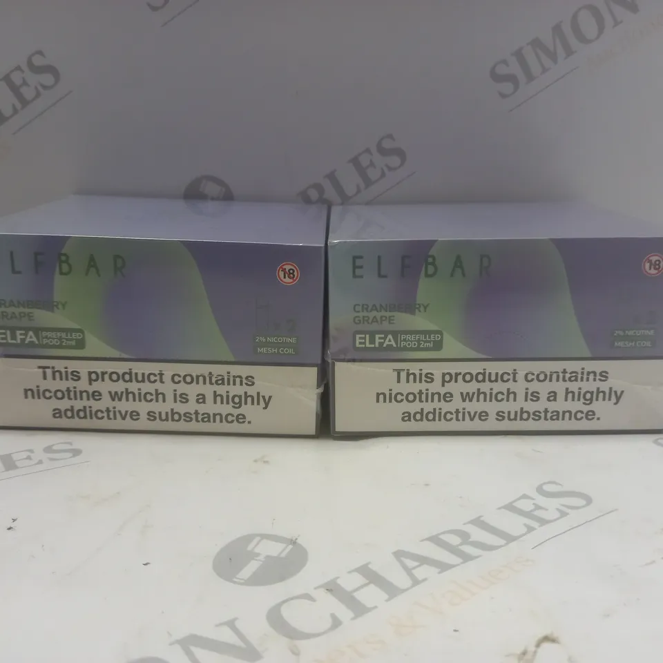 2 BOXED & SEALED (10 PODS PER BOX) ELFBAR ELFA PREFILLED PODS 2ML - CRANBERRY GRAPE 