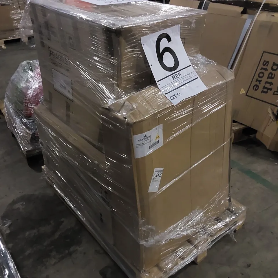 PALLET TO CONTAIN ASSORTED HOUSEHOLD ITEMS. INCLUDING BATHROOM BASINS, CABINETS AND UNITS ETC  