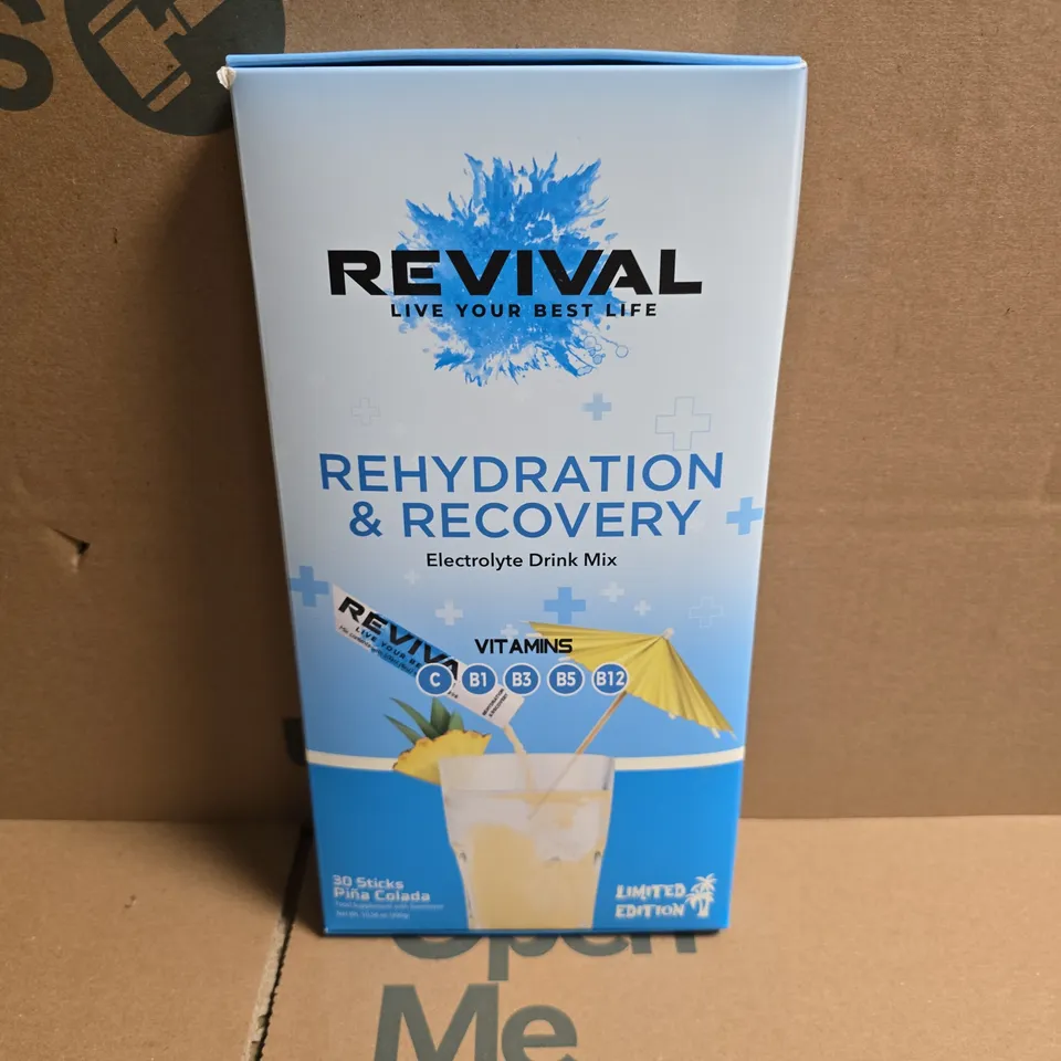 BOXED REVIVAL REHYDRATION & RECOVERY ELECTROLYTE DRINK MIX PINA COLADA (30 STICKS)