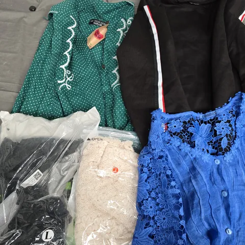 APPROXIMATELY 40 ASSORTED CLOTHING ITEMS IN VARIOUS SIZES, STYLES & COLOURS TO INCLUDE JUMPERS, DRESSES, TOPS, ETC - COLLECTION ONLY