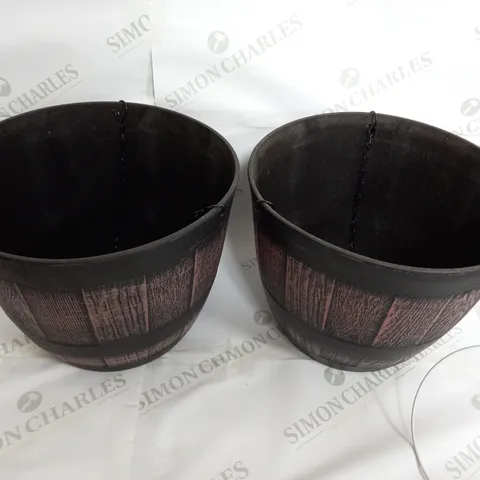 PAIR OF WHISKEY BARREL HANGING BASKETS 