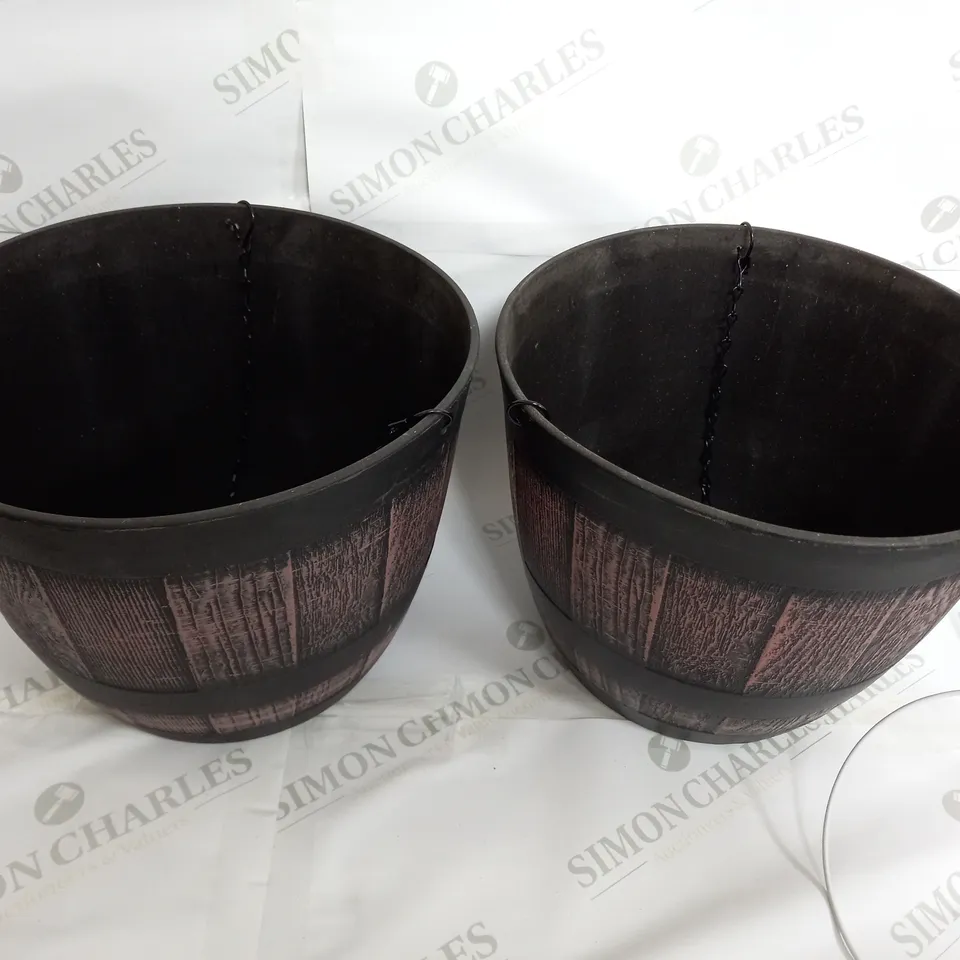 PAIR OF WHISKEY BARREL HANGING BASKETS 