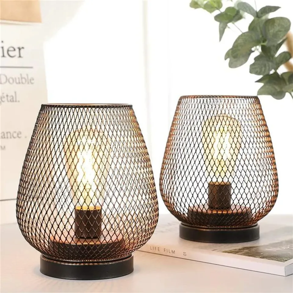 BOXED BOROUGH WHARF SET OF 2 METAL CAGE BATTERY POWERED LAMPS