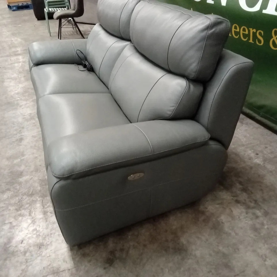 QUALITY DESIGNER ITALIAN MADE PATRIZIO 2 SEATER ELECTRIC RECLINER LEATHER SOFA - ANTHRACITE 