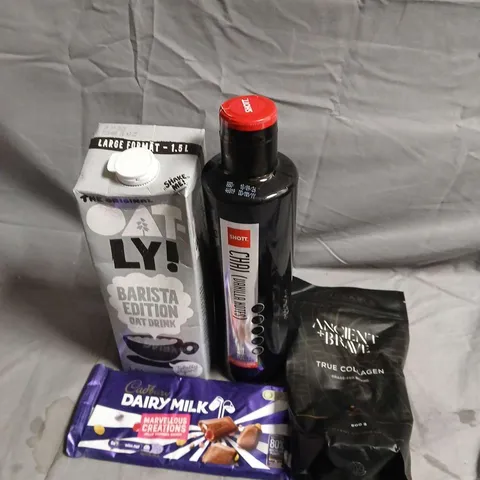 APPROXIMATELY 10 ASSORTED FOOD ITEMS TO INCLUDE - CADBURYS, 7UP AND OAT DRINK