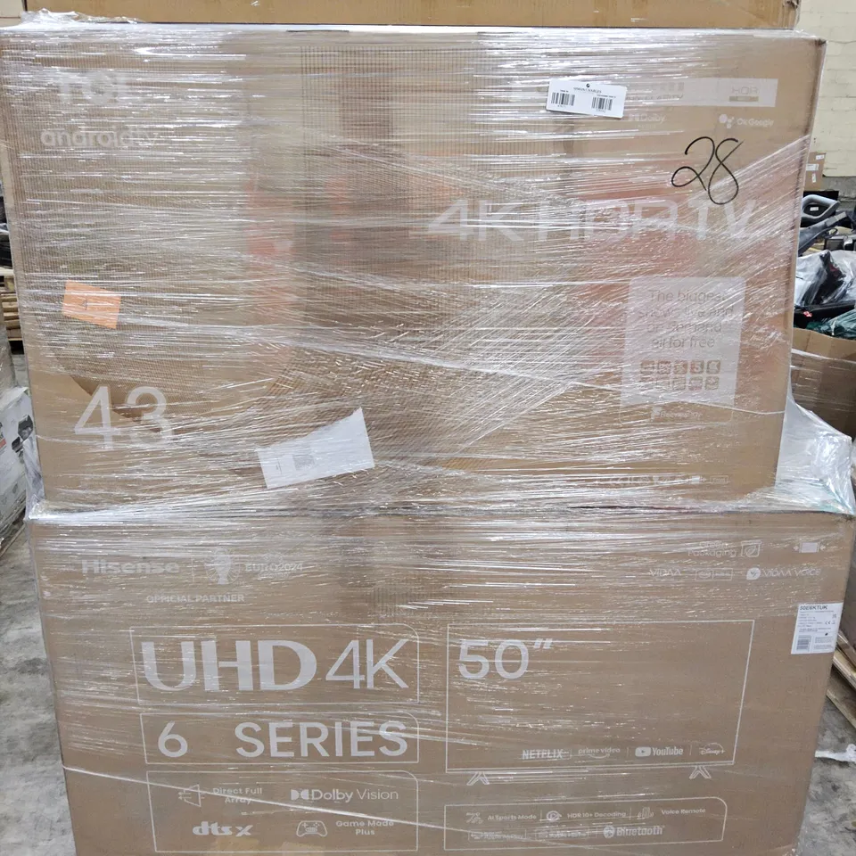 PALLET OF APPROXIMATELY 12 UNPROCESSED RAW RETURN TELEVISIONS TO INCLUDE;