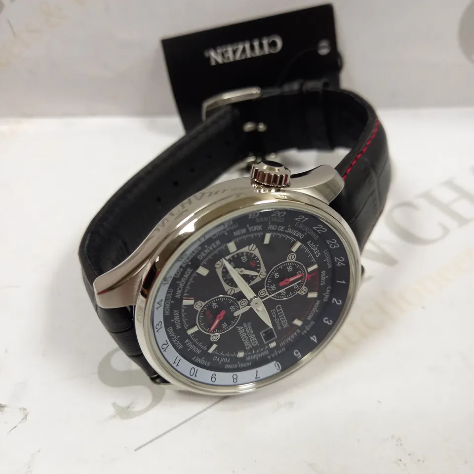 CITIZEN ECO-DRIVE GENTS RED ARROWS CHRONOGRAPH LEATHER STRAP WATCH