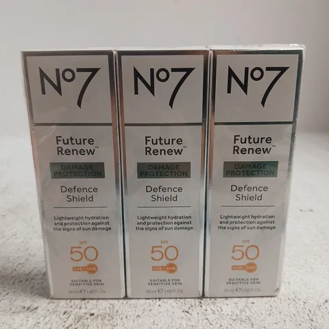 SEALED 3 X 50ML NO7 FUTURE RENEW UV DEFENCE SHIELD SPF 50