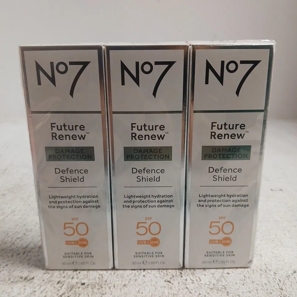 SEALED 3 X 50ML NO7 FUTURE RENEW UV DEFENCE SHIELD SPF 50