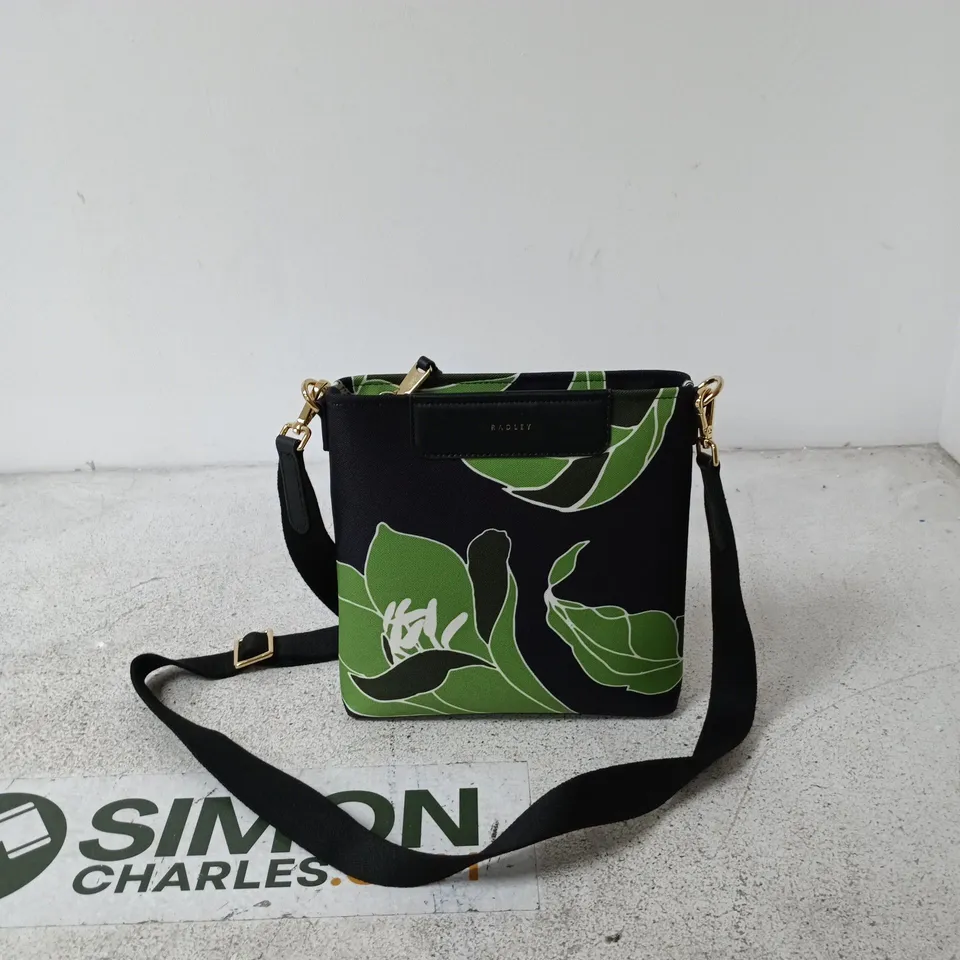 RADLEY CROSSBODY BAG – BLACK WITH GREEN FLORAL PRINT