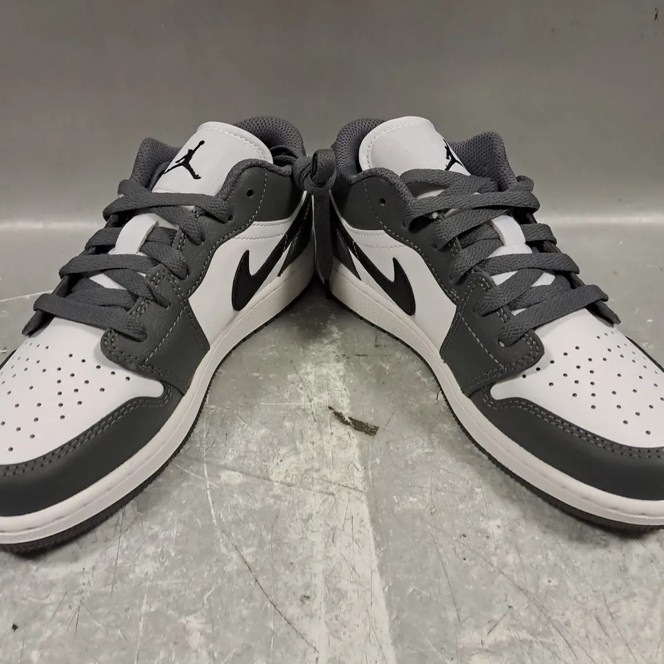 BOXED PAIR OF NIKE AIR JORDAN 1 LOW SHOES IN DARK GREY/WHITE/BLACK UK SIZE 3