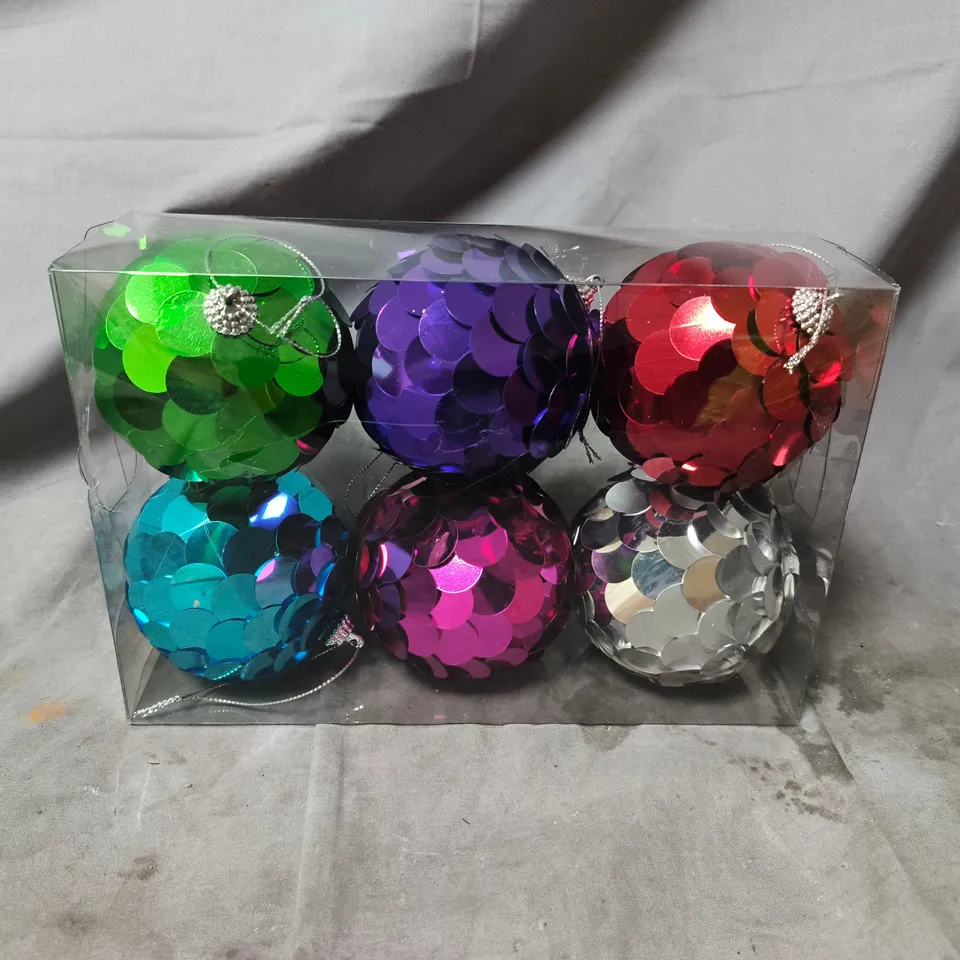 SET OF 6 SEQUIN BAUBLES - MULTICOLOURED