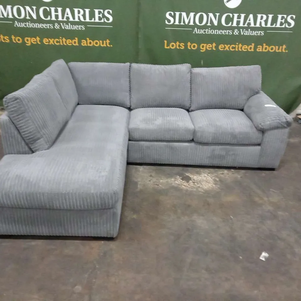 DESIGNER GREY CORDED FABRIC CORNER SOFA