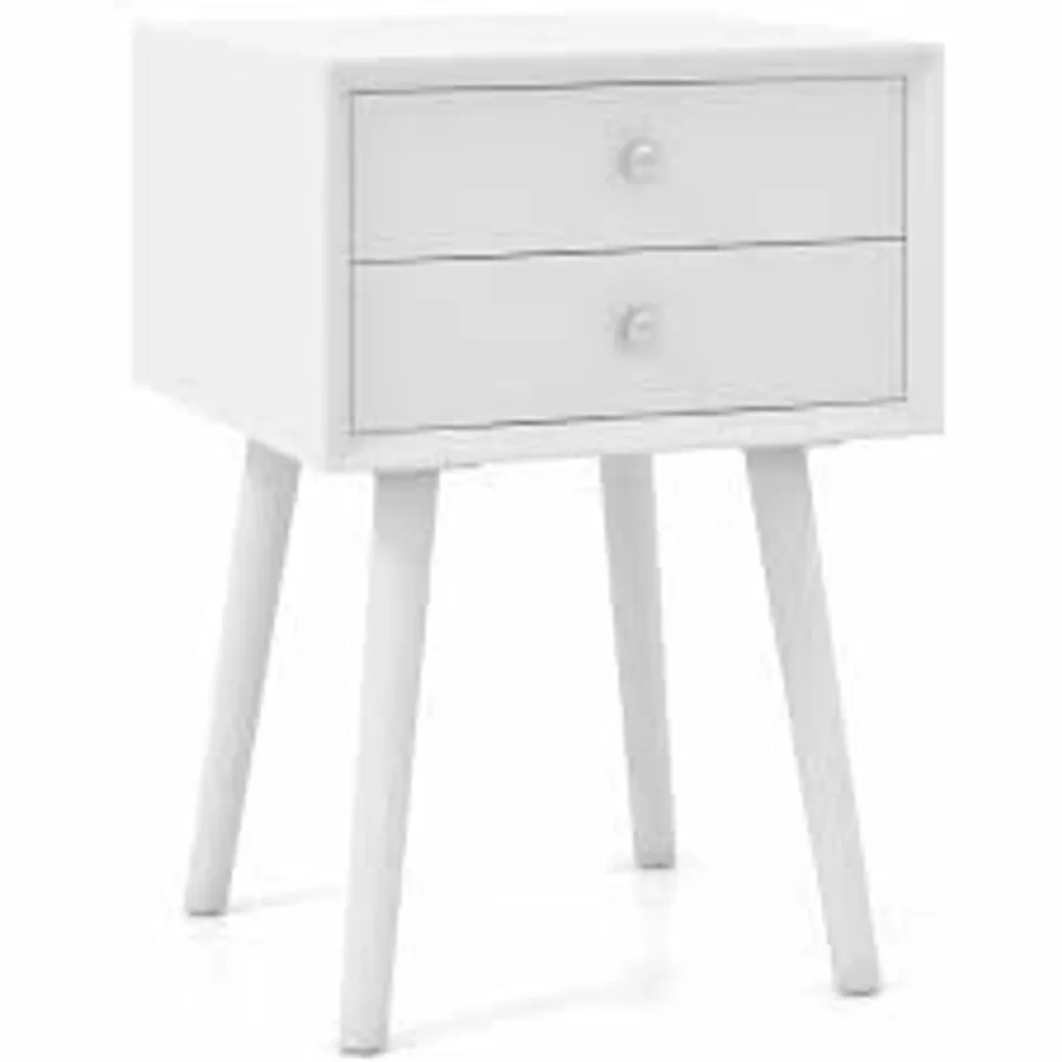 BOXED COSTWAY 2 DRAWER WHITE BEDSIDE TABLE