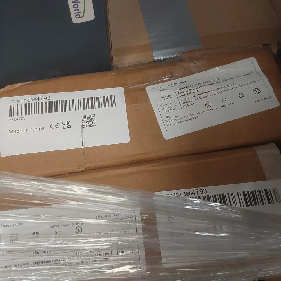 PALLET CONTAINING A VERY LARGE QUANTITY OF ASSORTED ITEMS INCLUDING: PRINTER CARTRIDGES, SHOE RACKS ECT