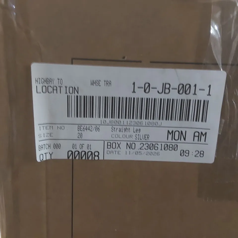 BOX CONTAINING APPROXIMATELY 8x BRAND NEW SIMPLY BE SHINY SILVER STRAIGHT LEG JEANS - SIZE 20