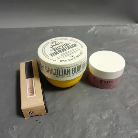 LOT OF 3 COSMETIC PRODUCTS TO INCLUDE - ELEMIS PRO-COLLAGEN ROSE CLEANSING BALM - SOL DE JANEIRO BRAZILIAN BUM BUM CREAM - NARS CREAMY CONCEALER