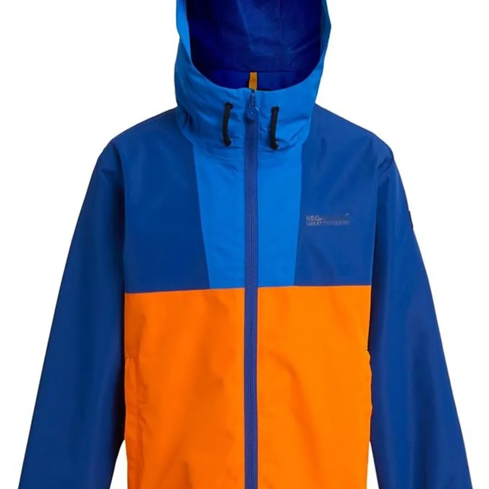BRAND NEW REGATTA KIDS HANLEIGH WATERPROOF JACKET IN OXFORD BLUE/NEW ROYAL/PERSIMMON SIZE UK 13 YEARS