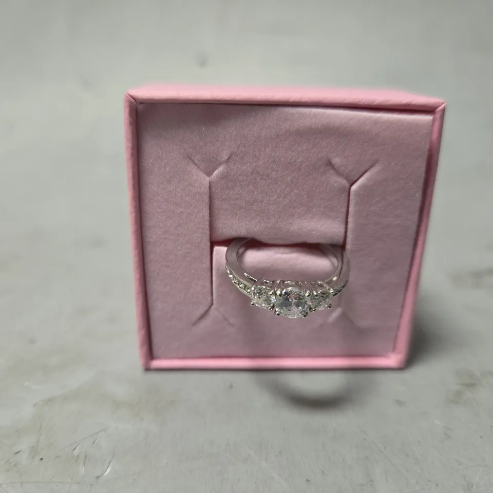SWAROVSKI STILLA RHODIUM PLATED ROUND CUT WHITE CRYSTAL RING