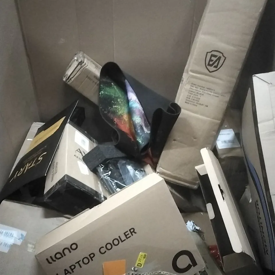 PALLET OF ASSORTED HOUSEHOLD GOODS AND PRODUCTS TO INCLUDE; MONITOR, LAPTOP COOLER, GAMING MOUSE PAD ETC