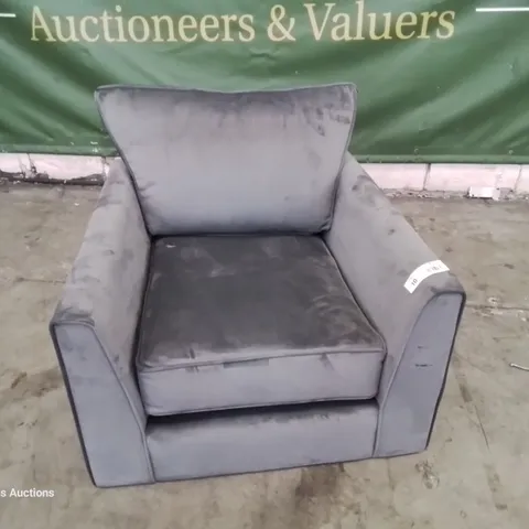 DESIGNER EASY CHAIR GREY PLUSH FABRIC
