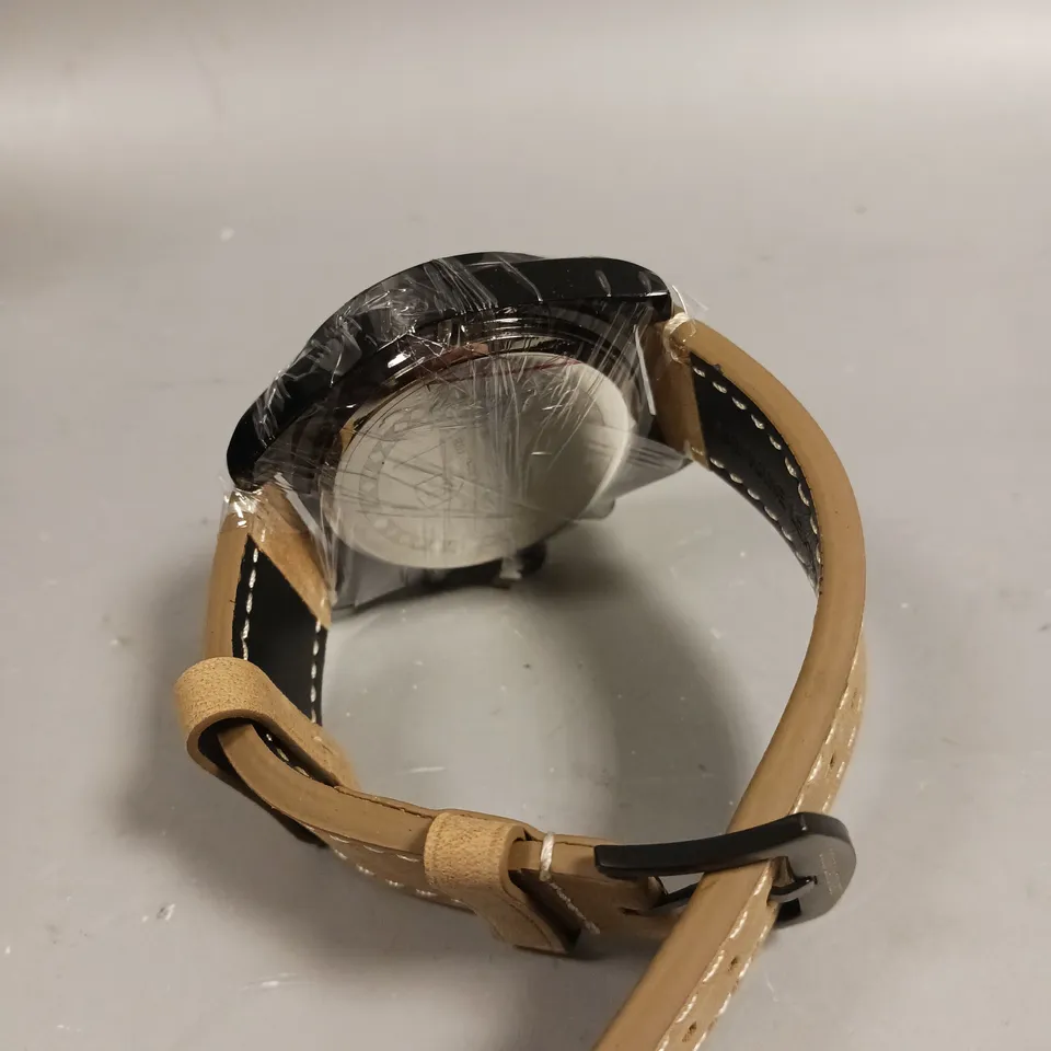 MENS LOUIS LACOMBE WATCH MULTI FUNCTION BLACK DIAL & CASE LEATHER STRAP WATCH 