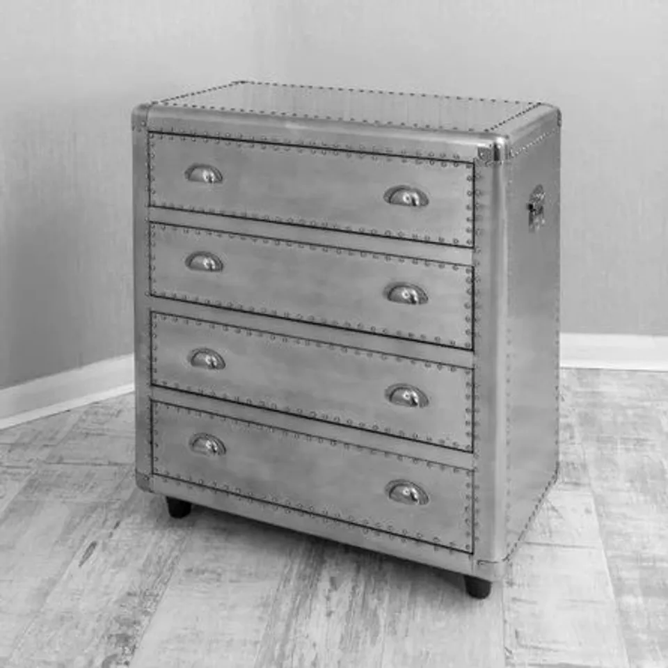 BOXED ALUMINIUM STUDDED CHEST OF DRAWERS