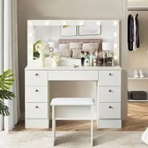 BOXED DRESSING TABLE WITH MIRROR, 6 DRAWERS VANITY TABLE WITH 3 COLOURS LEDS (2 BOXES)