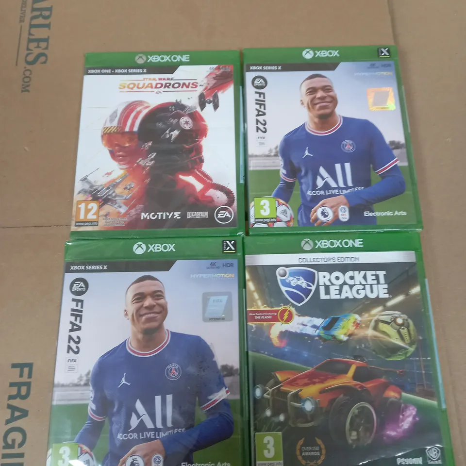 LOT OF 4 SEALED GAMES FOR XBOX AND XBOX ONE TO INCLUDE FIFA 22 AND ROCKET LEAGUE