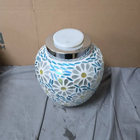 CERAMIC LIDDED JAR WITH BLUE FLORAL MOTIF
