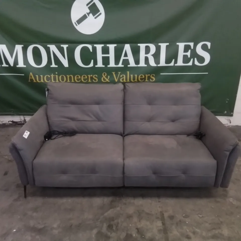 QUALITY ITALIAN DESIGNER MEDIUM 2-SEATER ELECTRIC RECLINING LEATHER SOFA IN GREY 