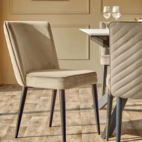 BOXED PAIR OF DANETTI SERENA CHAMPAGNE VELVET DINING CHAIRS